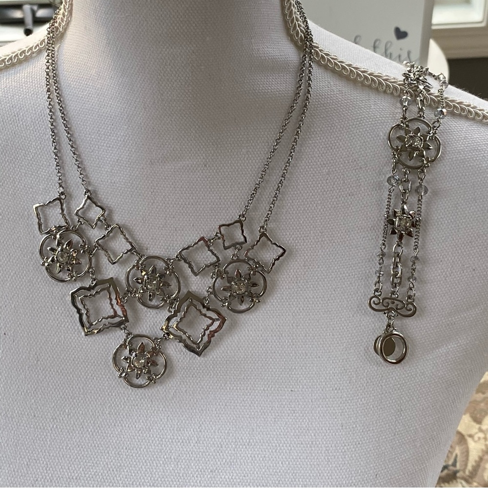 White House Black Market Silver Necklace with Matching Bracelet